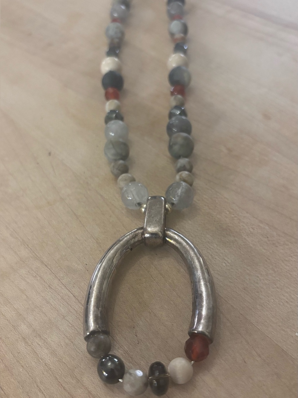 Simon Sebbag Multicolor Beaded Necklace with Horseshoe Pendant Silver
